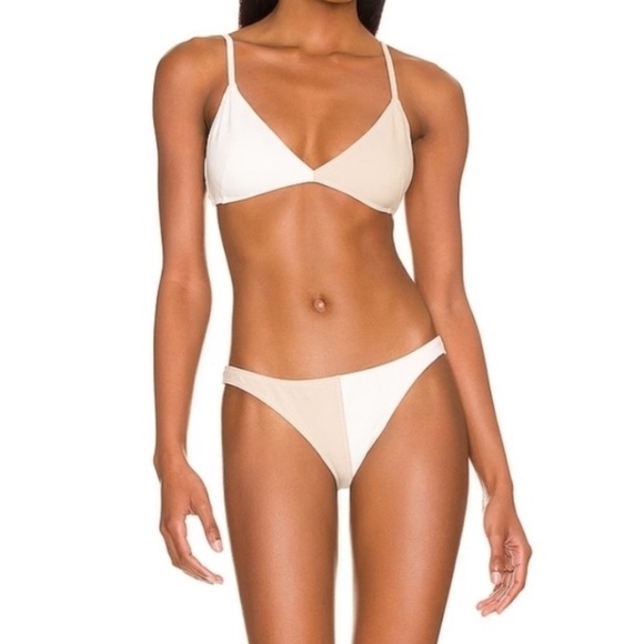 Matthew Bruch Kimmie Colorblock Triangle Bikini Swim Top Sz S (2) Cream/Oatmeal - Picture 1 of 9